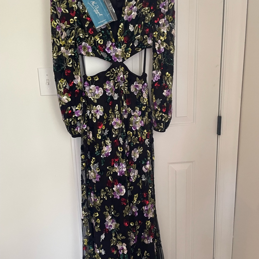 Mac Duggal Sequin Floral Black Dress